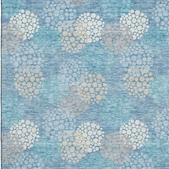 Sky Blue Ivory And Beige Polka Dot Washable Area Rug With UV Protection Photo 3