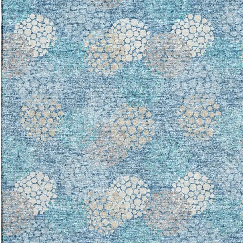 Sky Blue Ivory And Beige Polka Dot Washable Area Rug With UV Protection Photo 3