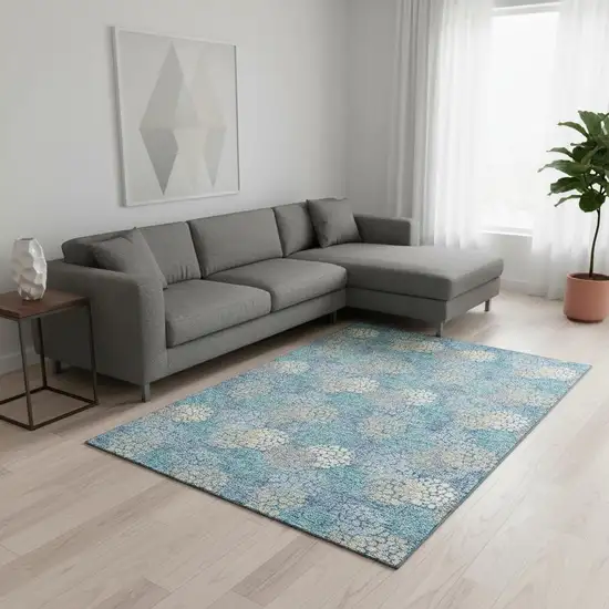 Sky Blue Ivory And Beige Polka Dot Washable Area Rug With UV Protection Photo 2