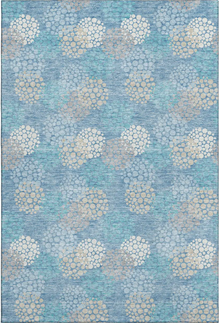Sky Blue Ivory And Beige Polka Dot Washable Area Rug With UV Protection Photo 1