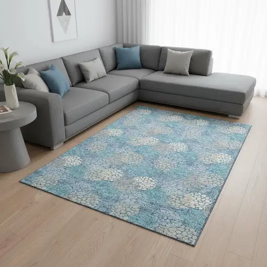 Sky Blue Ivory And Beige Polka Dot Washable Area Rug With UV Protection Photo 2