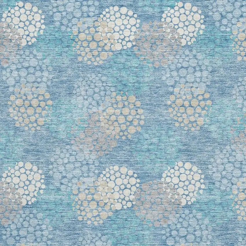 Sky Blue Ivory And Beige Polka Dot Washable Area Rug With UV Protection Photo 3