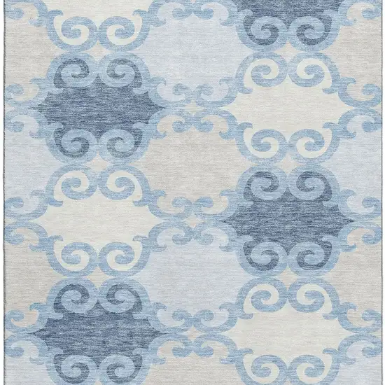 Sky Blue Ivory And Beige Trellis Washable Area Rug With UV Protection Photo 4