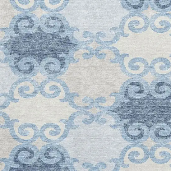 Sky Blue Ivory And Beige Trellis Washable Area Rug With UV Protection Photo 3