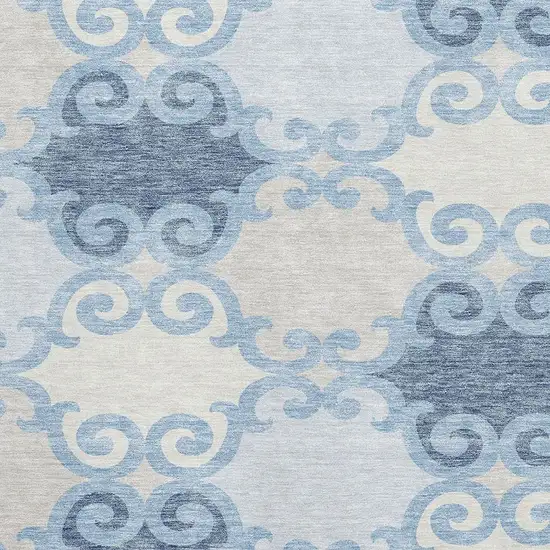 Sky Blue Ivory And Beige Trellis Washable Area Rug With UV Protection Photo 3