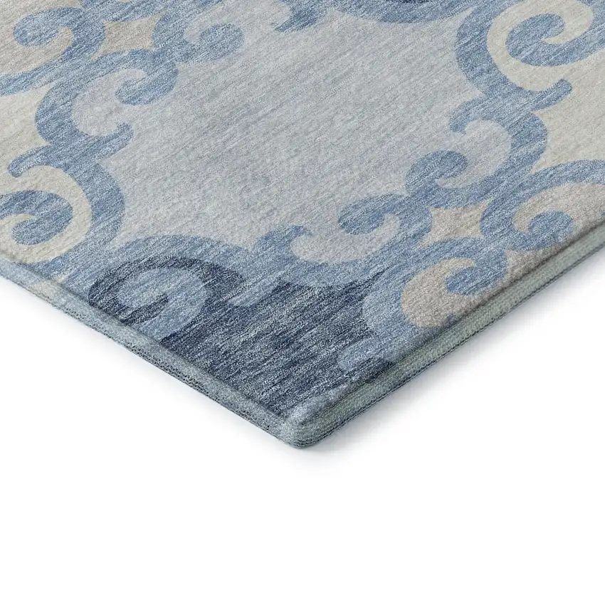 Sky Blue Ivory And Beige Trellis Washable Area Rug With UV Protection Photo 8