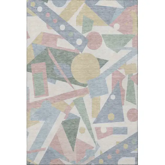 Sky Blue Ivory And Blush Geometric Washable Area Rug With UV Protection Photo 3