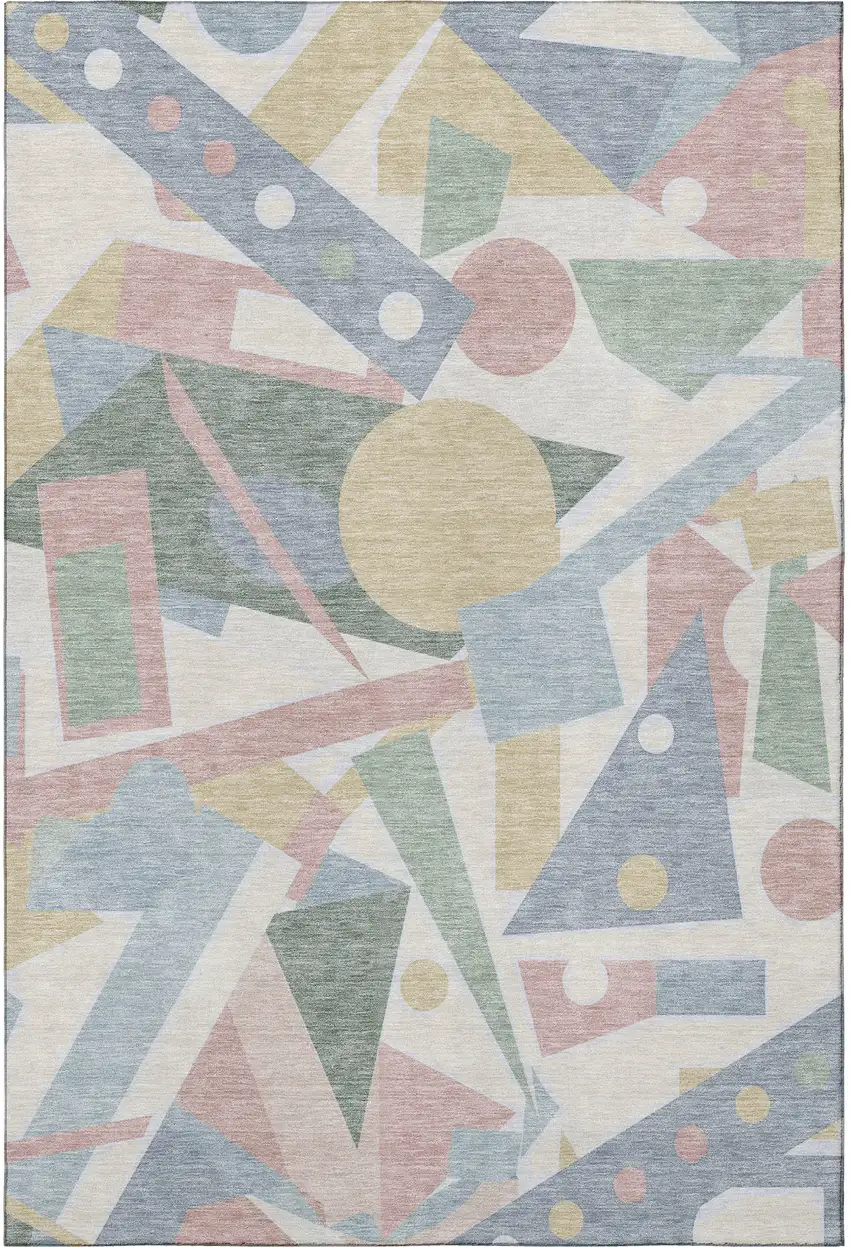 Sky Blue Ivory And Blush Geometric Washable Area Rug With UV Protection Photo 3