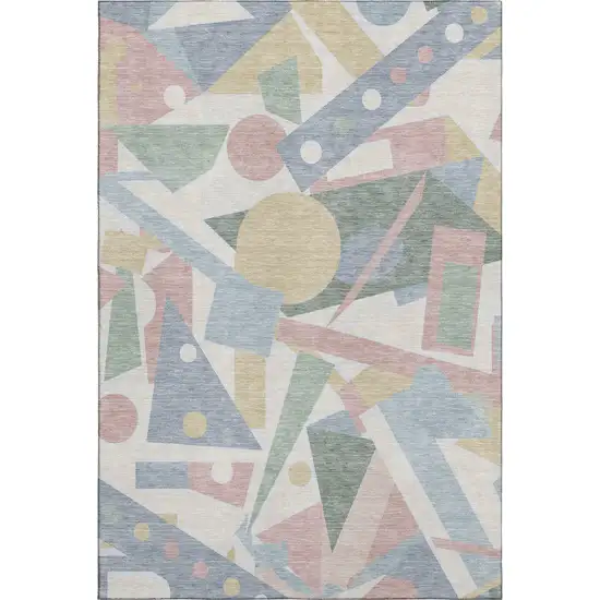 Sky Blue Ivory And Blush Geometric Washable Area Rug With UV Protection Photo 1