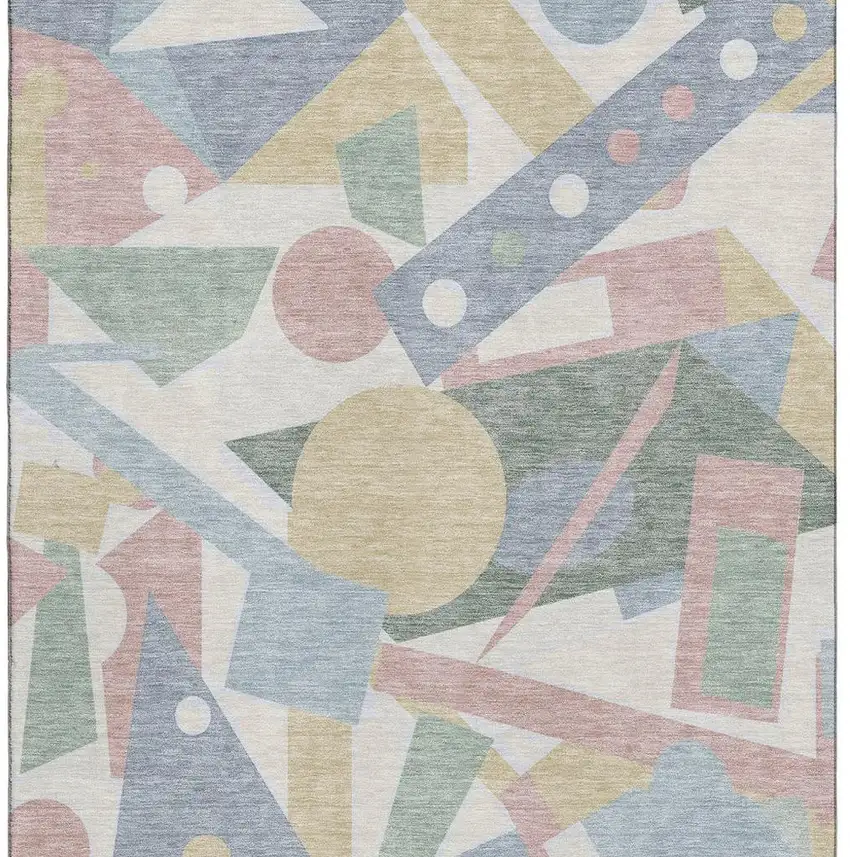 Sky Blue Ivory And Blush Geometric Washable Area Rug With UV Protection Photo 2