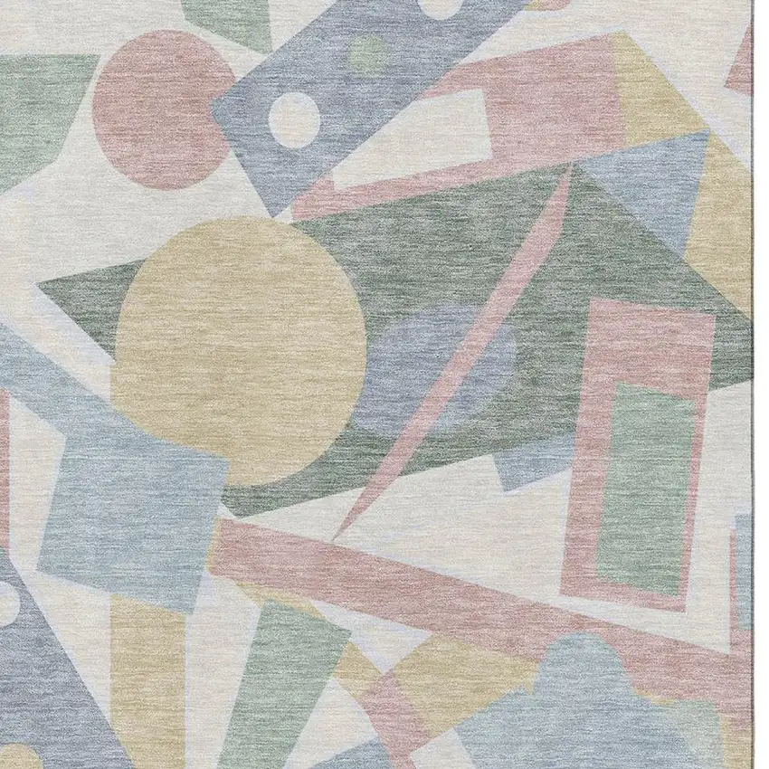 Sky Blue Ivory And Blush Geometric Washable Area Rug With UV Protection Photo 2