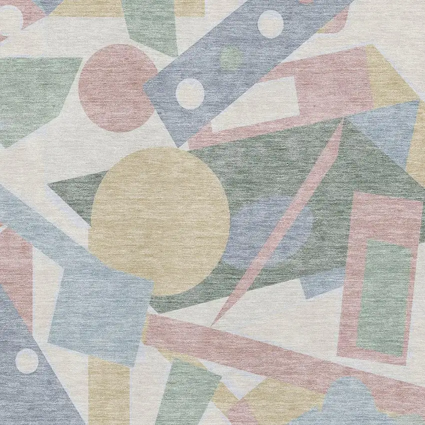 Sky Blue Ivory And Blush Geometric Washable Area Rug With UV Protection Photo 2