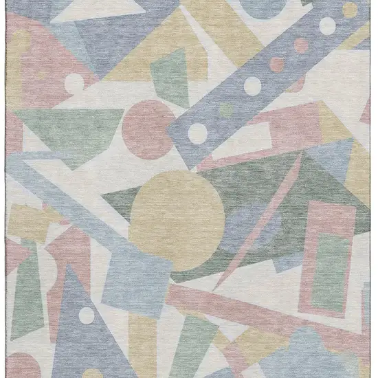 Sky Blue Ivory And Blush Geometric Washable Area Rug With UV Protection Photo 3