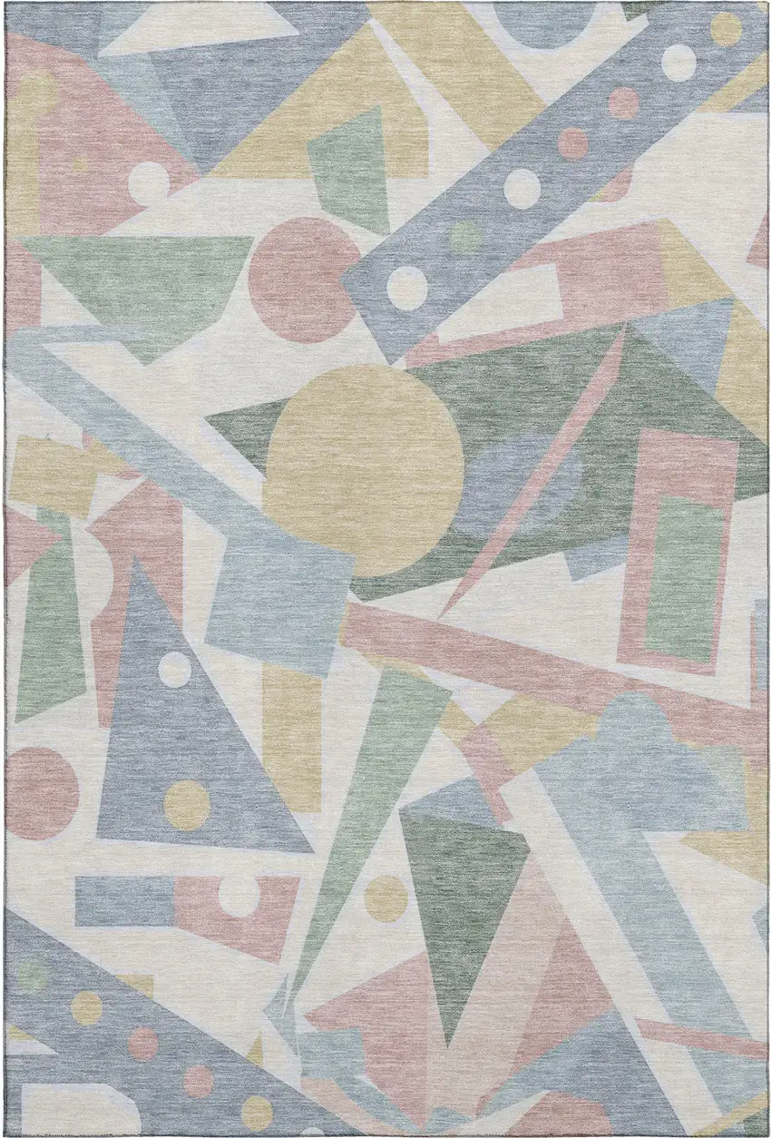 Sky Blue Ivory And Blush Geometric Washable Area Rug With UV Protection Photo 1