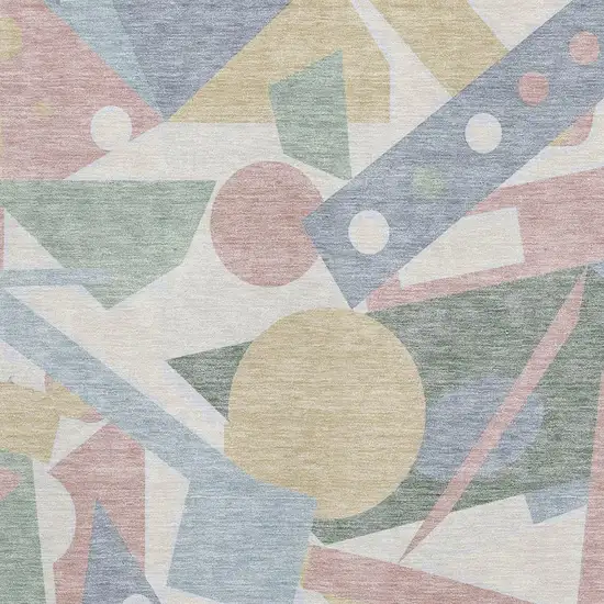 Sky Blue Ivory And Blush Geometric Washable Area Rug With UV Protection Photo 2
