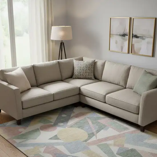 Sky Blue Ivory And Blush Geometric Washable Area Rug With UV Protection Photo 2