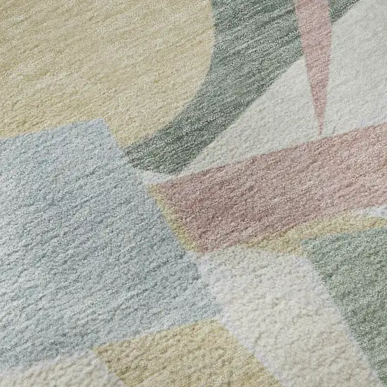 Sky Blue Ivory And Blush Geometric Washable Area Rug With UV Protection Photo 9