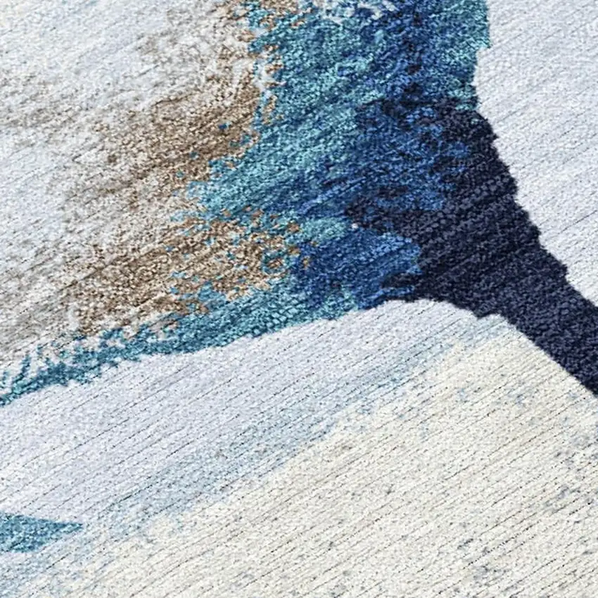 Sky Blue Ivory And Brown Botanical Leaves Washable Indoor Outdoor Area Rug Photo 2