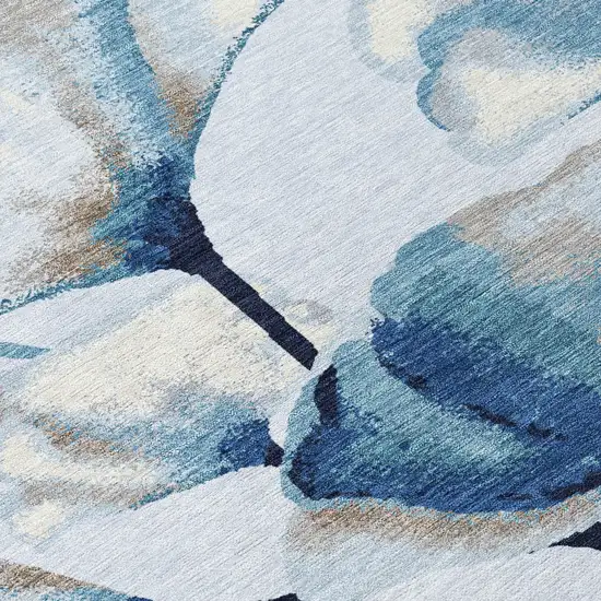 Sky Blue Ivory And Brown Botanical Leaves Washable Indoor Outdoor Area Rug Photo 1