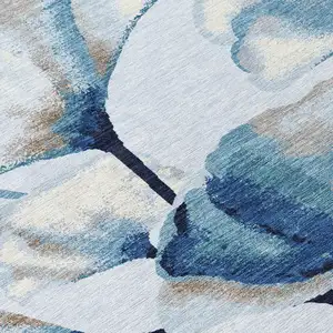 Photo of Sky Blue Ivory And Brown Botanical Leaves Washable Indoor Outdoor Area Rug