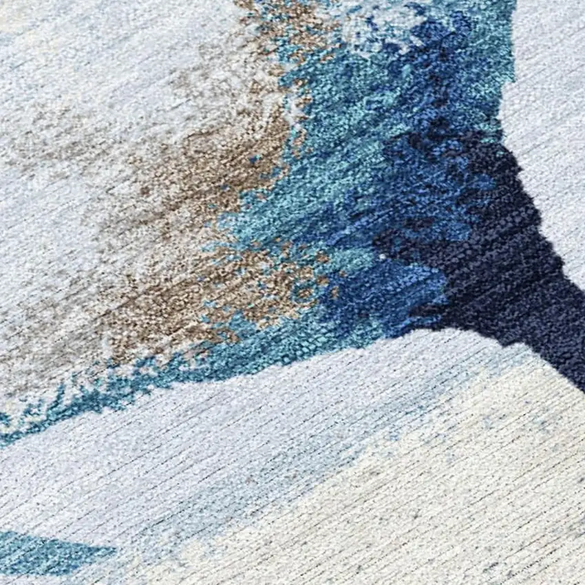 Sky Blue Ivory And Brown Botanical Leaves Washable Indoor Outdoor Area Rug Photo 2