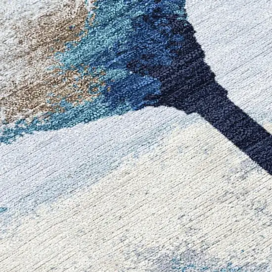 Sky Blue Ivory And Brown Botanical Leaves Washable Indoor Outdoor Area Rug Photo 2