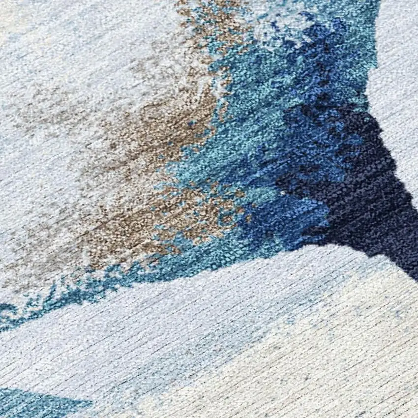 Sky Blue Ivory And Brown Botanical Leaves Washable Indoor Outdoor Area Rug Photo 2