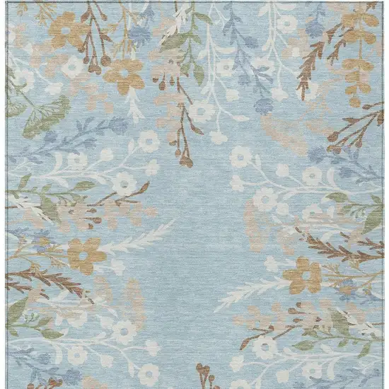 Sky Blue Ivory And Brown Floral Washable Indoor Outdoor Area Rug Photo 4