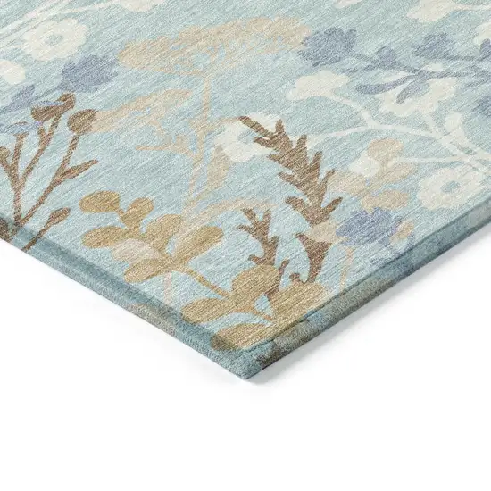 Sky Blue Ivory And Brown Floral Washable Indoor Outdoor Area Rug Photo 7