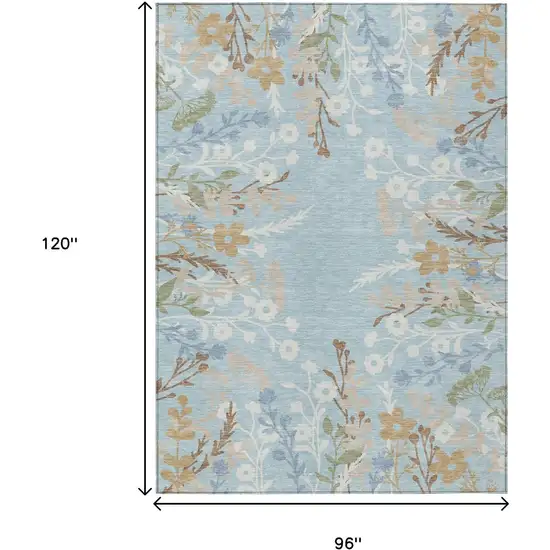 Sky Blue Ivory And Brown Floral Washable Indoor Outdoor Area Rug Photo 3