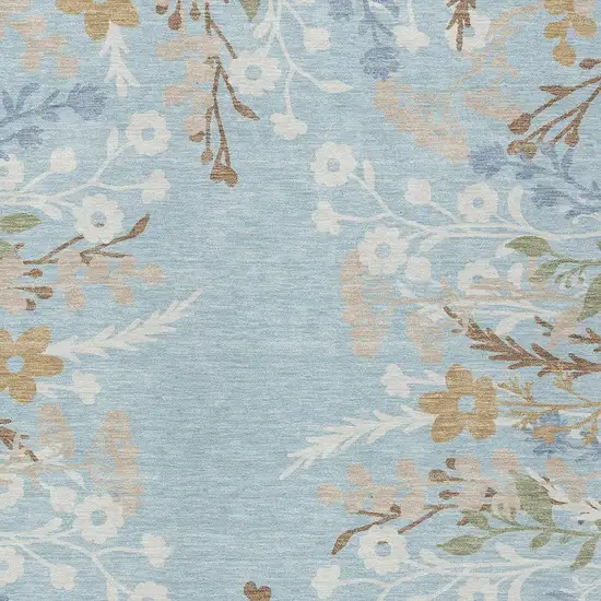 Sky Blue Ivory And Brown Floral Washable Indoor Outdoor Area Rug Photo 8