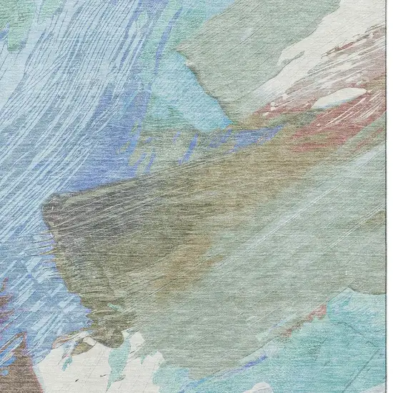 Sky Blue Ivory And Charcoal Abstract Washable Area Rug With UV Protection Photo 2