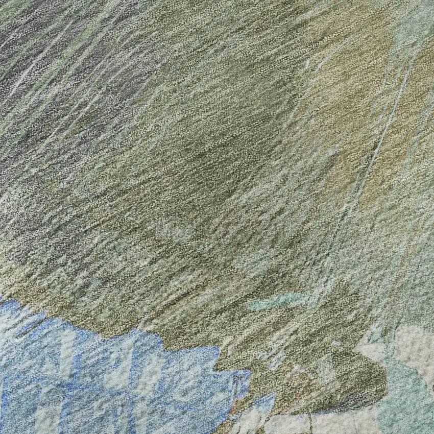 Sky Blue Ivory And Charcoal Abstract Washable Area Rug With UV Protection Photo 8