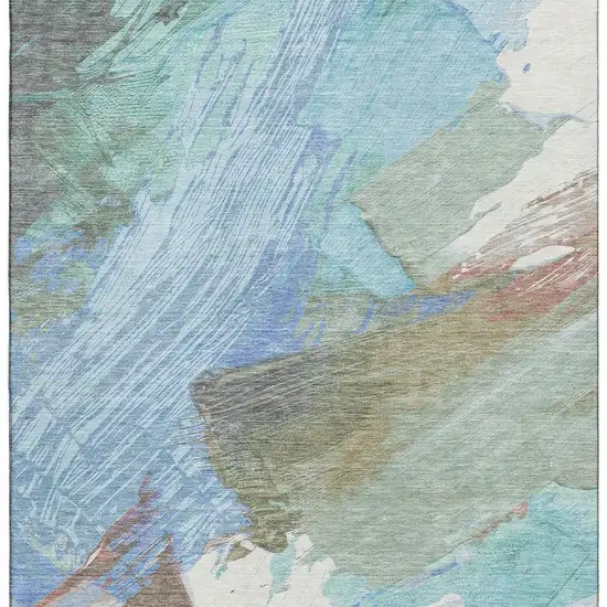 Sky Blue Ivory And Charcoal Abstract Washable Area Rug With UV Protection Photo 2