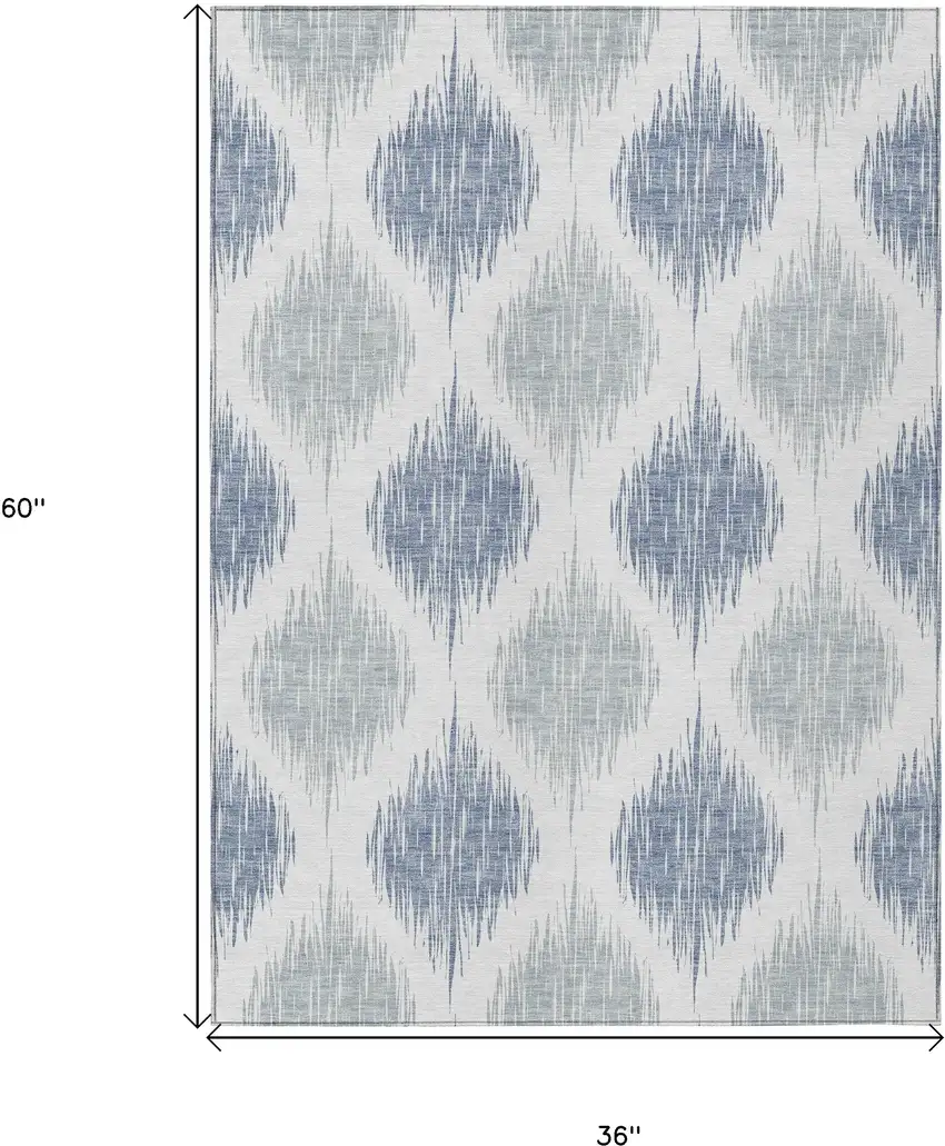 Sky Blue Ivory And Denim Blue Ikat Washable Indoor Outdoor Area Rug Photo 3