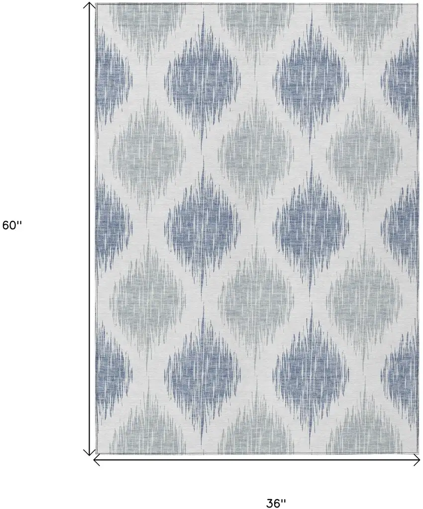 Sky Blue Ivory And Denim Blue Ikat Washable Indoor Outdoor Area Rug Photo 3