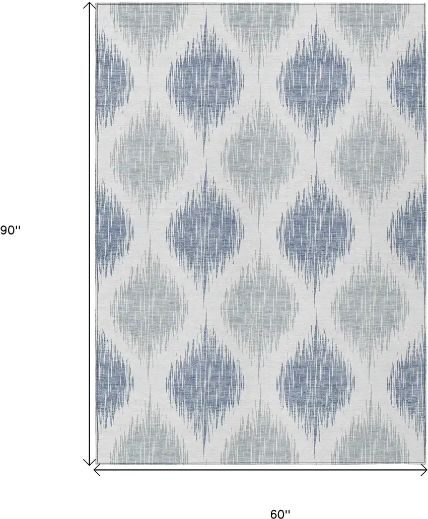 Sky Blue Ivory And Denim Blue Ikat Washable Indoor Outdoor Area Rug Photo 3