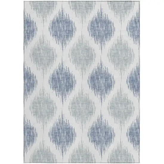 Sky Blue Ivory And Denim Blue Ikat Washable Indoor Outdoor Area Rug Photo 6