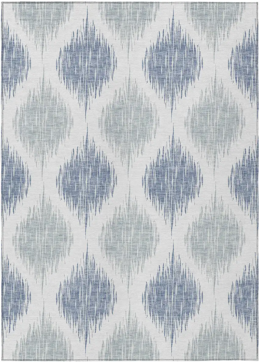 Sky Blue Ivory And Denim Blue Ikat Washable Indoor Outdoor Area Rug Photo 2