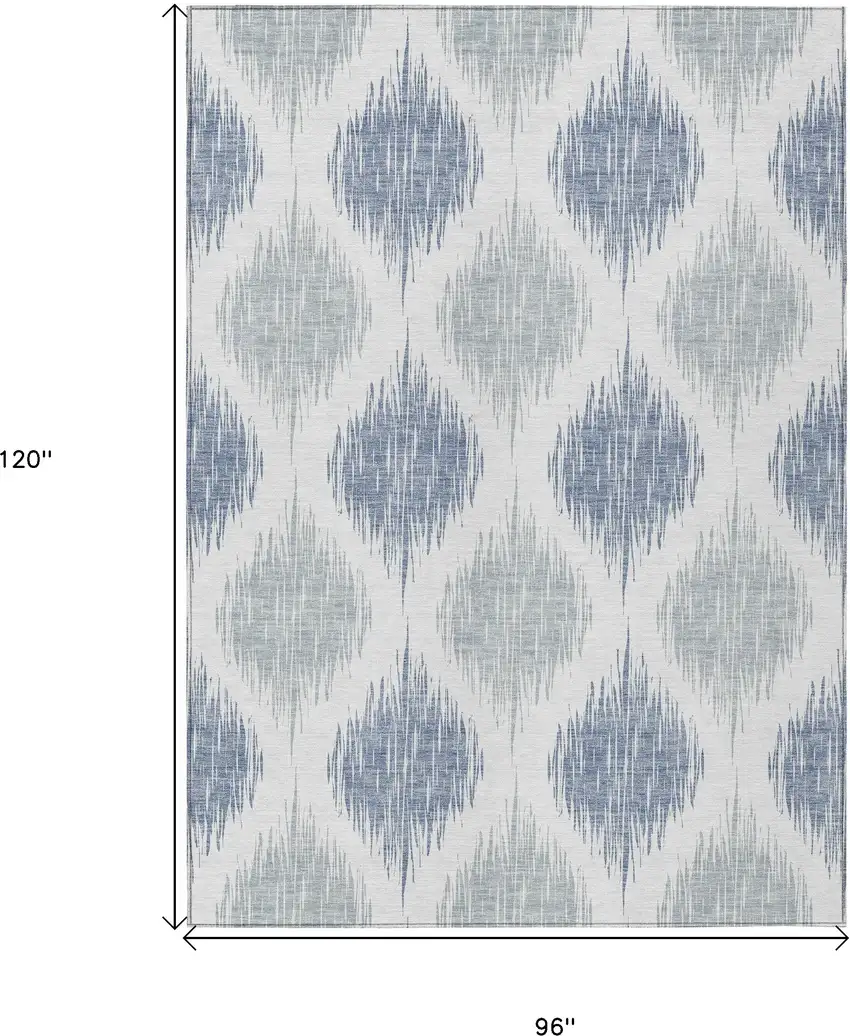 Sky Blue Ivory And Denim Blue Ikat Washable Indoor Outdoor Area Rug Photo 3