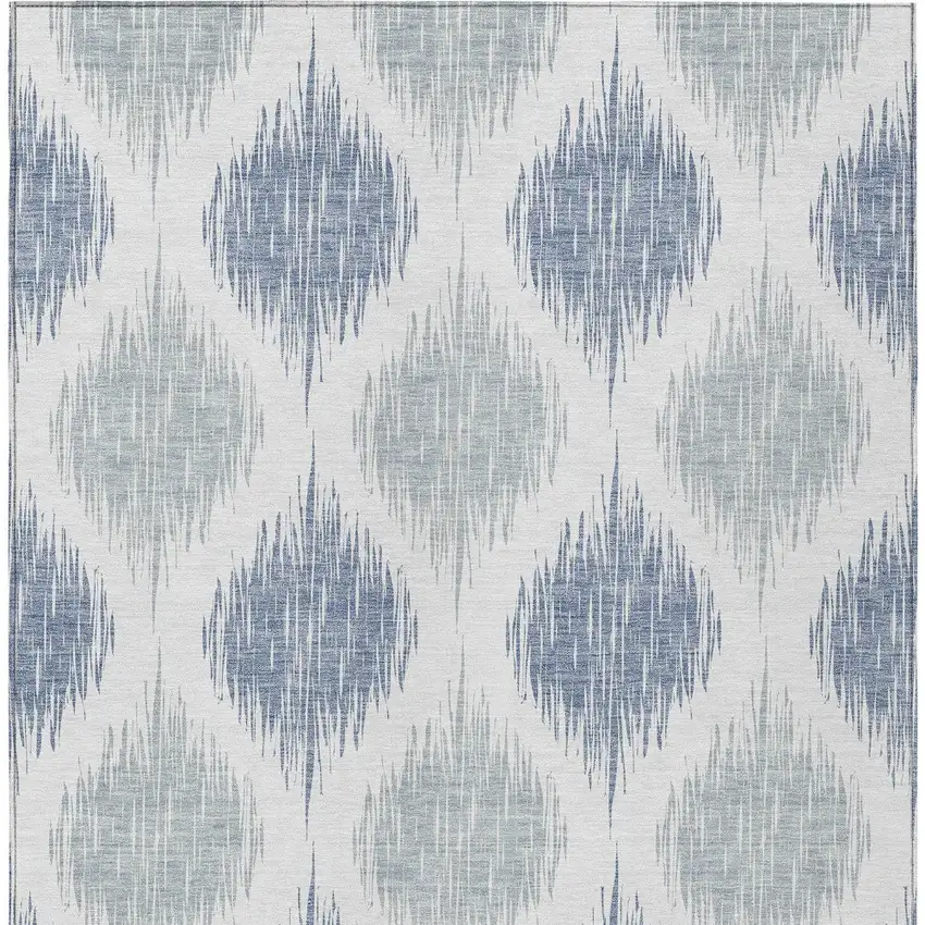 Sky Blue Ivory And Denim Blue Ikat Washable Indoor Outdoor Area Rug Photo 7