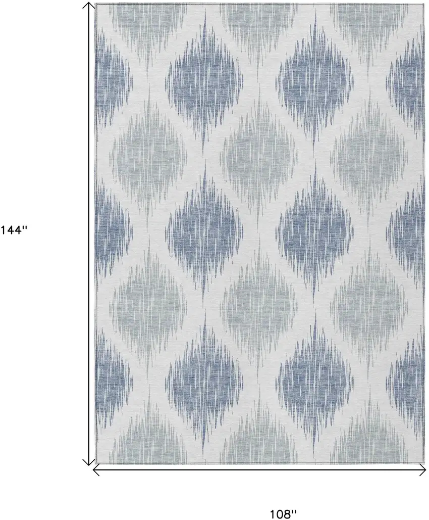 Sky Blue Ivory And Denim Blue Ikat Washable Indoor Outdoor Area Rug Photo 3