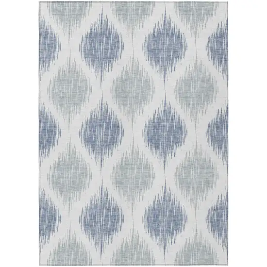 Sky Blue Ivory And Denim Blue Ikat Washable Indoor Outdoor Area Rug Photo 2