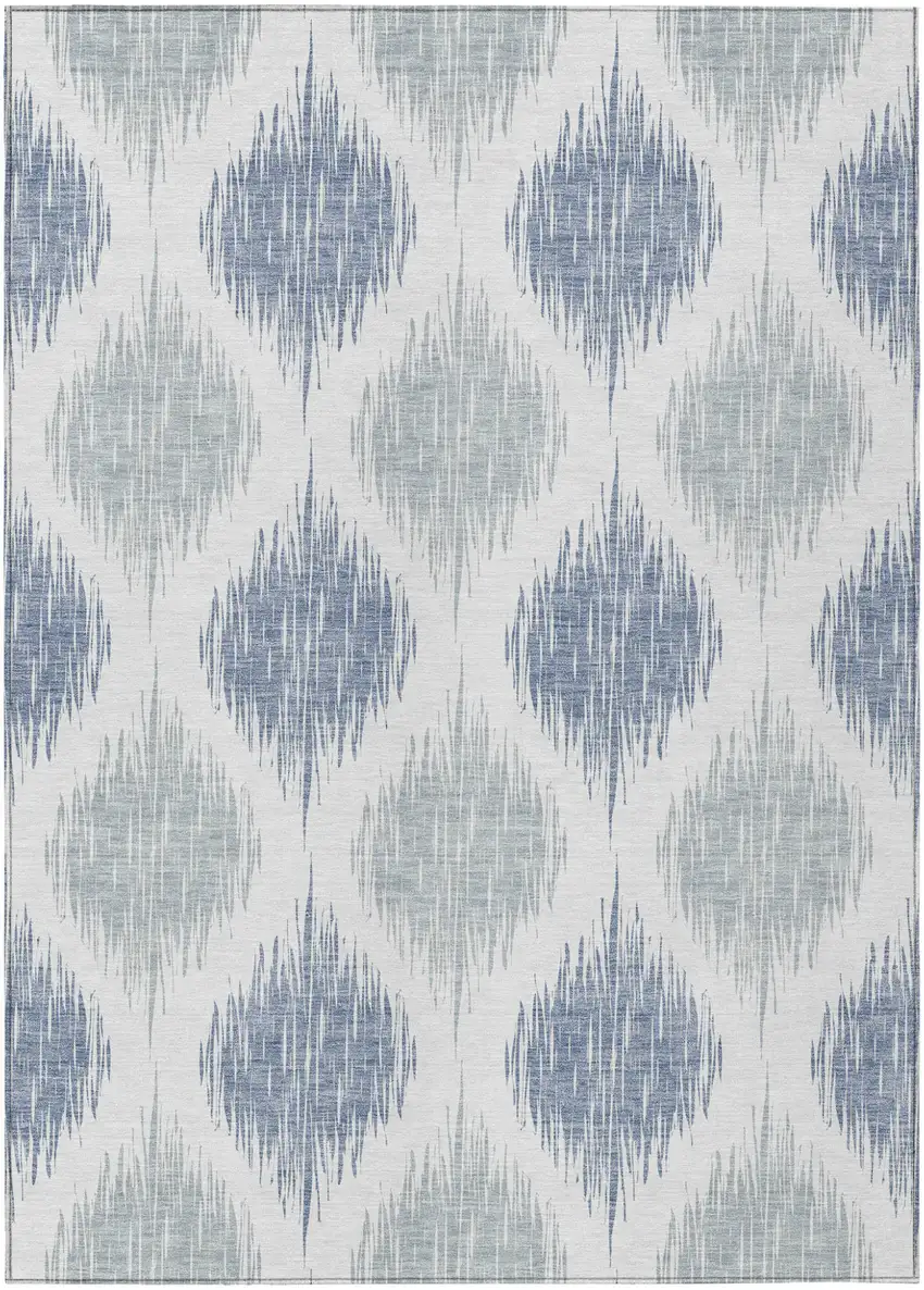 Sky Blue Ivory And Denim Blue Ikat Washable Indoor Outdoor Area Rug Photo 2