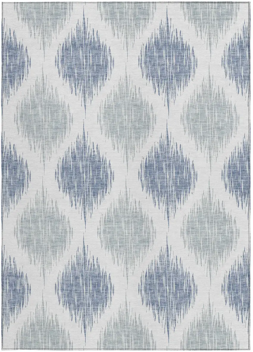 Sky Blue Ivory And Denim Blue Ikat Washable Indoor Outdoor Area Rug Photo 6
