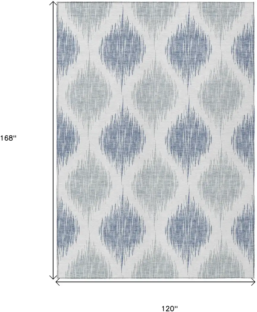 Sky Blue Ivory And Denim Blue Ikat Washable Indoor Outdoor Area Rug Photo 3