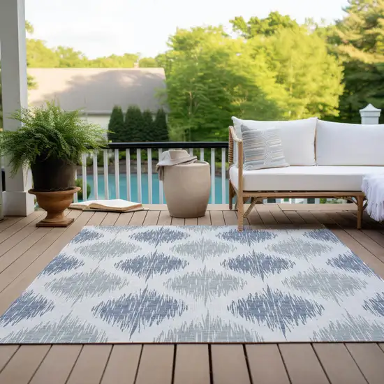 Sky Blue Ivory And Denim Blue Ikat Washable Indoor Outdoor Area Rug Photo 9