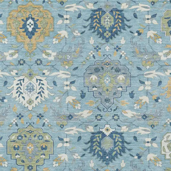 Sky Blue Ivory And Gold Damask Washable Indoor Outdoor Area Rug Photo 7