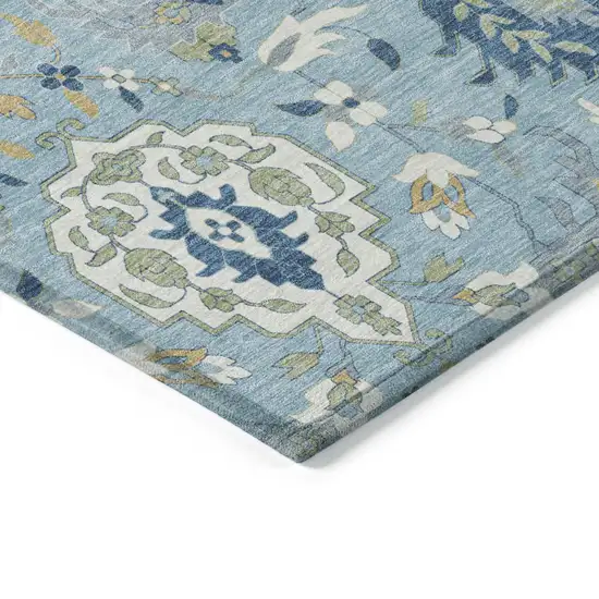Sky Blue Ivory And Gold Damask Washable Indoor Outdoor Area Rug Photo 5