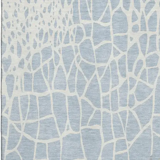 Sky Blue Ivory And Gray Abstract Geometric Washable Area Rug With UV Protection Photo 3